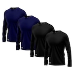 Kit Camisetas Segunda Pele Térmica Mants com Proteção UV 30+ Manga Longa 4 Unds - Masculina AZUL/PRETO