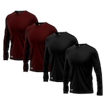 Kit Camisetas Segunda Pele Térmica Mants com Proteção UV 30+ Manga Longa 4 Unds - Masculina PRETO/VINHO