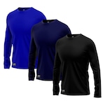 Kit Camisetas Segunda Pele Térmica Mants com Proteção UV 30+ Manga Longa 3 Unds - Masculina PRETO/AZUL