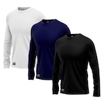 Kit Camisetas Segunda Pele Térmica Mants com Proteção UV 30+ Manga Longa 3 Unds - Masculina PRETO/BRANCO