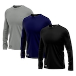 Kit Camisetas Segunda Pele Térmica Mants com Proteção UV 30+ Manga Longa 3 Unds - Masculina PRETO/CINZA