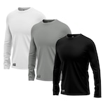 Kit Camisetas Segunda Pele Térmica Mants com Proteção UV 30+ Manga Longa 3 Unds - Masculina BRANCO/CINZA