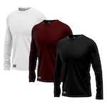 Kit Camisetas Segunda Pele Térmica Mants com Proteção UV 30+ Manga Longa 3 Unds - Masculina BRANCO/VINHO