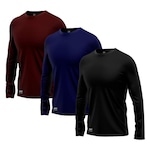 Kit Camisetas Segunda Pele Térmica Mants com Proteção UV 30+ Manga Longa 3 Unds - Masculina PRETO/VINHO