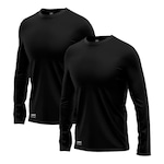 Kit Camisetas Segunda Pele Térmica Mants com Proteção UV 30+ Manga Longa 2 Unds - Masculina PRETO