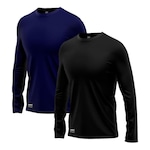 Kit Camisetas Segunda Pele Térmica Mants com Proteção UV 30+ Manga Longa 2 Unds - Masculina PRETO/AZUL