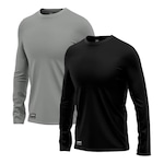 Kit Camisetas Segunda Pele Térmica Mants com Proteção UV 30+ Manga Longa 2 Unds - Masculina PRETO/CINZA