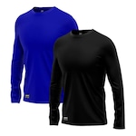 Kit Camisetas Segunda Pele Térmica Mants com Proteção UV 30+ Manga Longa 2 Unds - Masculina AZUL/PRETO