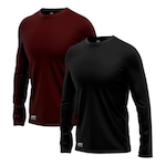 Kit Camisetas Segunda Pele Térmica Mants com Proteção UV 30+ Manga Longa 2 Unds - Masculina PRETO/VINHO