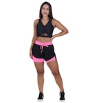 Conjunto Orbis Fitness com Short Soltinho e Interno + Blusa Cropped com Bojo - Feminino PRETO/ROSA