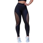 Calça Legging Arrastão Belmento Detalhe Rede - Feminina PRETO