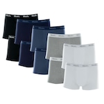 Kit Cueca Boxer Mash 10 Peças Masculina Algodão Elástico BRANCO/AZUL