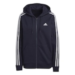 Jaqueta de Moletom com Capuz adidas Regular Essentials 3-Stripes - Feminino AZUL ESC/BRANCO