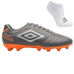 Chuteira de Campo Umbro Class + Par de Meias - Adulto CINZA/LARANJA