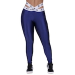 Calça Legging Orbis Fitness Cós Elástico Transpasse Cirrê 3D Alta - Feminina AZUL ESC/AZUL