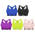 Kit Top Fitness Puma Nadador Sem Costura - Feminino - 5 Unidades PRETO/VERDE CLA