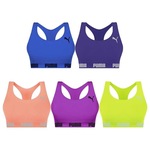 Kit Top Fitness Puma Nadador Sem Costura - Feminino - 5 Unidades AZUL ESC/ROXO CLA