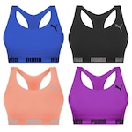 Kit Top Fitness Puma Nadador sem Costura - Feminino - 4 unidades PRETO/AZUL