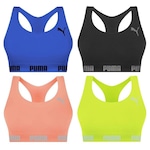 Kit Top Fitness Puma Nadador sem Costura - Feminino - 4 unidades Verde Cla/Laranj Cla