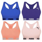 Kit Top Fitness Puma Nadador sem Costura - Feminino - 4 unidades Azul Esc/Laranja Cla