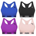 Kit Top Fitness Puma Nadador sem Costura - Feminino - 4 unidades PRETO/AZUL ESC