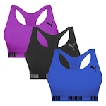 Kit Top Puma Nadador Sem Costura - Feminino - 3 Unidades Preto/Roxo Esc