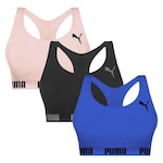 Kit Top Puma Nadador Sem Costura - Feminino - 3 Unidades PRETO/AZUL