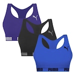 Kit Top Puma Nadador Sem Costura - Feminino - 3 Unidades AZUL/AZUL CLARO