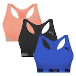 Kit Top Puma Nadador Sem Costura - Feminino - 3 Unidades AZUL/PRETO