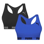 Kit Top Puma Nadador Sem Costura - Feminino - 2 Unidades AZUL/PRETO