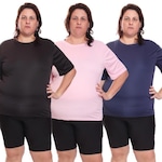 Kit de Camisas Térmica Dellas Fit Dry Fit Plus Size com Proteção Solar Uv - 3 Unidades - Feminina PRETO/AZUL