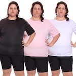 Kit de Camisas Térmica Dellas Fit Dry Fit Plus Size com Proteção Solar Uv - 3 Unidades - Feminina PRETO/BRANCO