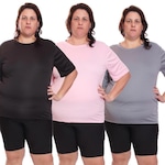 Kit de Camisas Térmica Dellas Fit Dry Fit Plus Size com Proteção Solar Uv - 3 Unidades - Feminina PRETO/CINZA