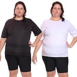 Kit de Camisas Térmica Dellas Fit Dry Fit Plus Size com Proteção Solar Uv - 2 Unidades - Feminina BRANCO/PRETO