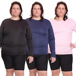 Kit de Camisas Térmica Dellas Fit Dry Fit Plus Size Manga Longa com Proteção Solar Uv - 3 Unidades - Feminina PRETO/AZUL