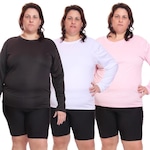 Kit de Camisas Térmica Dellas Fit Dry Fit Plus Size Manga Longa com Proteção Solar Uv - 3 Unidades - Feminina PRETO/BRANCO