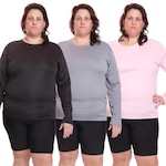 Kit de Camisas Térmica Dellas Fit Dry Fit Plus Size Manga Longa com Proteção Solar Uv - 3 Unidades - Feminina PRETO/CINZA