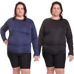 Kit de Camisas Térmica Dellas Fit Dry Fit Plus Size Manga Longa com Proteção Solar Uv - 2 Unidades - Feminina PRETO/AZUL