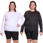 Kit de Camisas Térmica Dellas Fit Dry Fit Plus Size Manga Longa com Proteção Solar Uv - 2 Unidades - Feminina PRETO/BRANCO