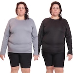 Kit de Camisas Térmica Dellas Fit Dry Fit Plus Size Manga Longa com Proteção Solar Uv - 2 Unidades - Feminina PRETO/CINZA