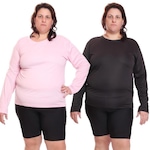 Kit de Camisas Térmica Dellas Fit Dry Fit Plus Size Manga Longa com Proteção Solar Uv - 2 Unidades - Feminina PRETO/ROSA