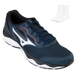 Tênis Mizuno Wave Hawk 4 - Masculino + Par de Meias AZUL ESC/PRETO