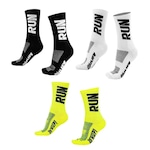 Kit Meias Cano Médio HUPI Corrida Run - 3 Pares - Unissex PRETO/AMARELO