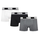 Kit Cuecas Boxer Puma Cotton - 3 Unidades - Adulto BRANCO/PRETO