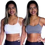 Kit Top Fitness Belmento Alcinha com Bojo Fitness Academia Esporte Lazer - 2 Unidades - Feminino CINZA/BRANCO