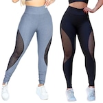 Calça Arrastão Legging Belmento Detalhe Rede Academia Fitness Suplex - Feminina - 2 Unidades PRETO/CINZA