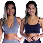 Kit de Top Nadador com Bojo Suplex Alcinha Fitness - 2 unidades - Feminino CINZA/PRETO