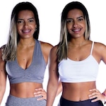 Kit de Top Nadador com Bojo Suplex Alcinha Fitness - 2 unidades - Feminino CINZA/BRANCO