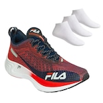 Tênis Fila Racer Carbon Tri + 3 Pares de Meias - Feminino AZUL ESC/VERMELHO