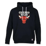 Blusão de Moletom com Capuz NBA Canguru Chicago Bulls Feltro Logo PRETO